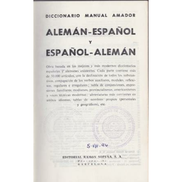 DICCIONARIO MANUAL AMADOR. ALEMÁN-ESPAÑOL Y ESPAÑOL-ALEMÁN.